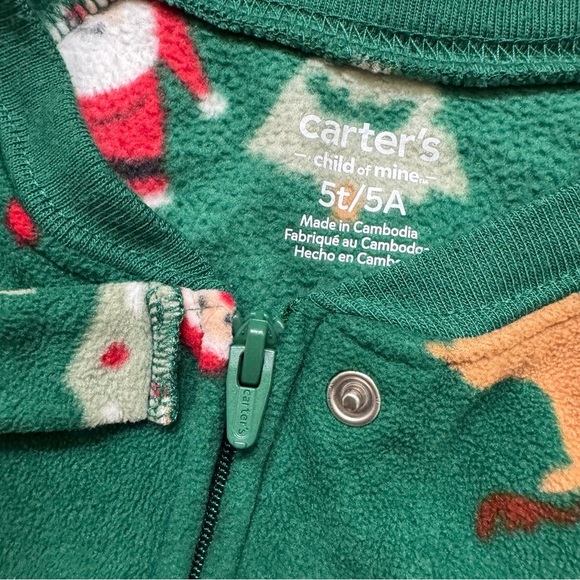 Carter’s Green Fleece Footed Christmas Pajama zippy Santa Deer Xmas Tree 5T - Picture 5 of 5